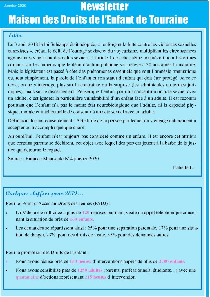 La newsletter de la Maison des Droits de l’Enfant de Touraine