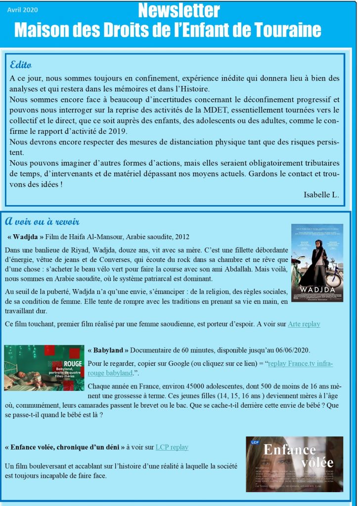 Newsletter de la MDET avril 2020