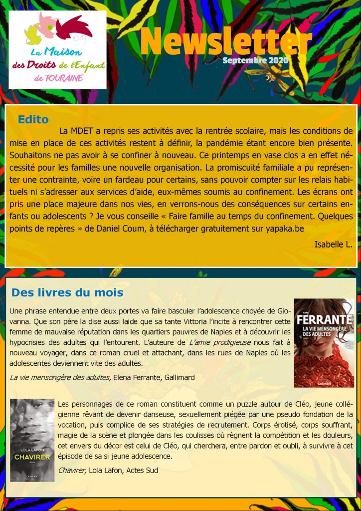 Newsletter de la MDET, septembre 2020