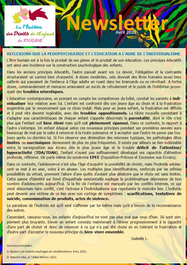 Newsletter du mois d’Avril 2021